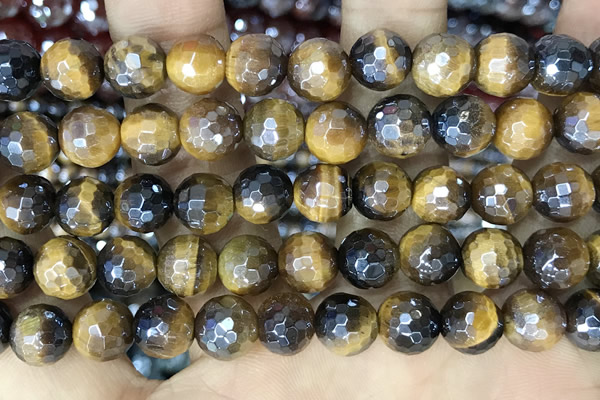 CTE2266 15 inches 8mm faceted round AB-color yellow tiger eye beads