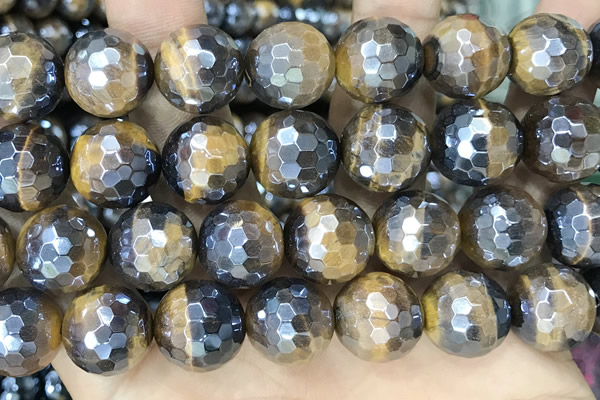CTE2268 15 inches 12mm faceted round AB-color yellow tiger eye beads