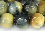 CTE2370 15 inches 10mm faceted round golden & blue tiger eye beads