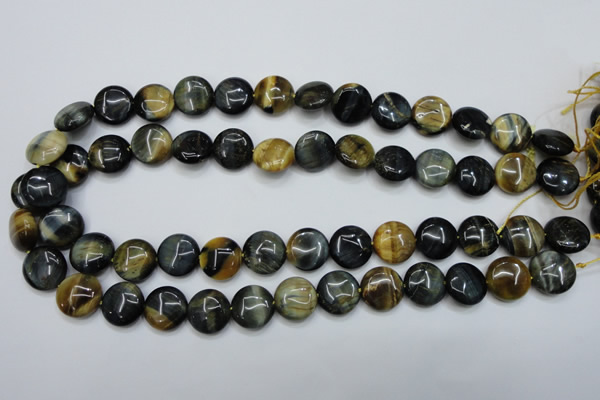 CTE562 15.5 inches 14mm flat round golden & blue tiger eye beads