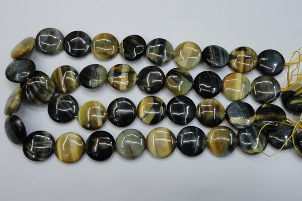 CTE564 15.5 inches 18mm flat round golden & blue tiger eye beads
