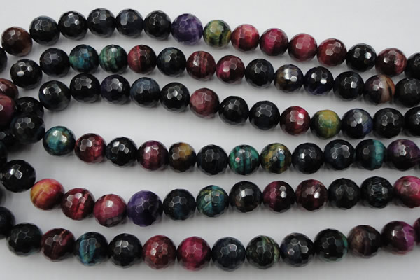 CTE585 15.5 inches 14mm faceted round colorful tiger eye beads