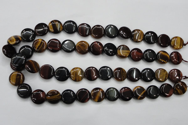 CTE62 15.5 inches 14mm flat round mixed tiger eye gemstone beads