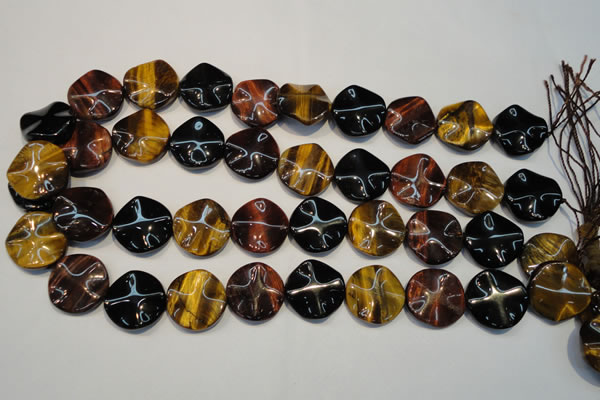CTE806 15.5 inches 20mm wavy coin colorful tiger eye beads