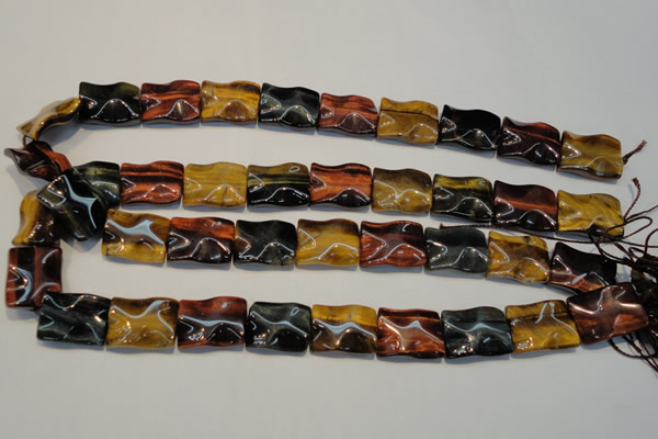 CTE810 15.5 inches 15*20mm wavy rectangle colorful tiger eye beads