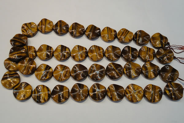 CTE836 15.5 inches 20mm wavy coin yellow tiger eye beads