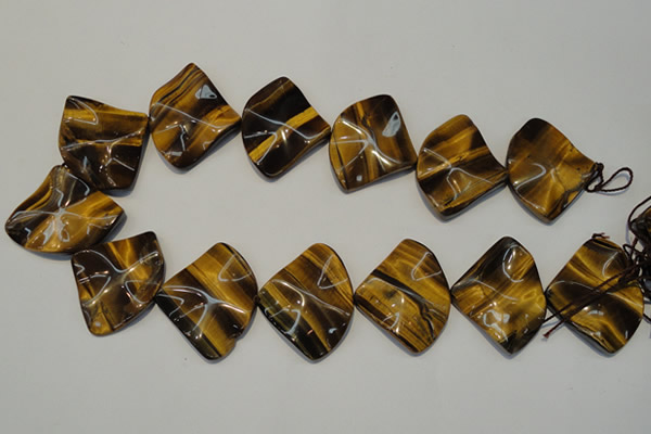 CTE845 15.5 inches 30*40mm wavy triangle yellow tiger eye beads