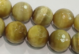 CTE904 15.5 inches 12mm faceted round golden tiger eye beads