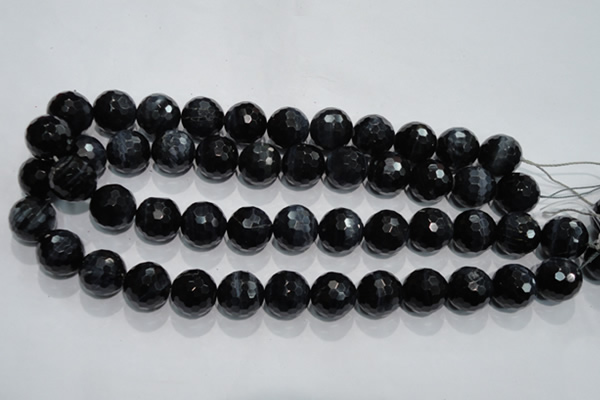 CTE926 15.5 inches 16mm faceted round silver tiger eye beads
