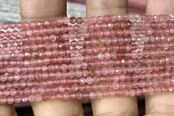 CTG1019 15.5 inches 2mm faceted round tiny strawberry quartz beads