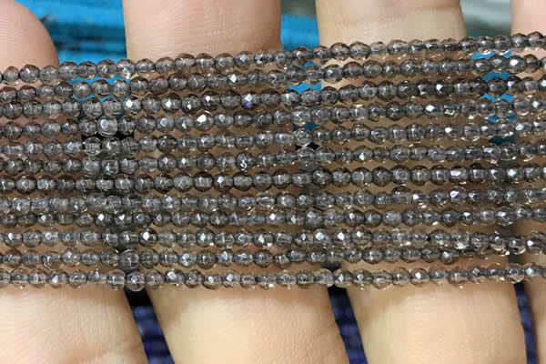 CTG1020 15.5 inches 2mm faceted round tiny smoky quartz beads
