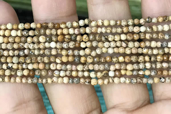 CTG1040 15.5 inches 2mm faceted round tiny picture jasper beads