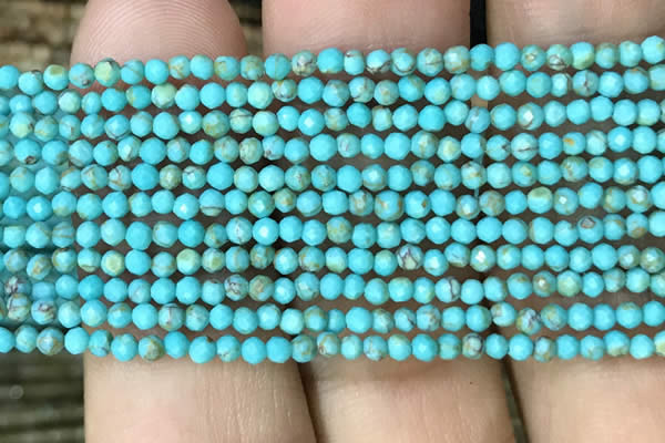 CTG1056 15.5 inches 2mm faceted round tiny turquoise beads