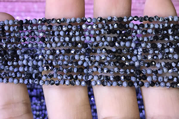 CTG1072 15.5 inches 2mm faceted round tiny snowflake obsidian beads