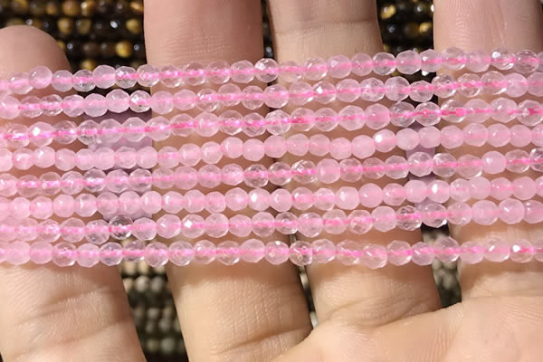 CTG1124 15.5 inches 3mm faceted round tiny rose quartz beads