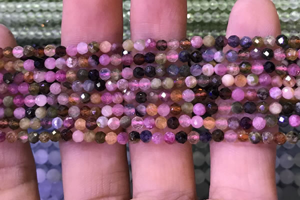 CTG1138 15.5 inches 3mm faceted round tiny tourmaline beads