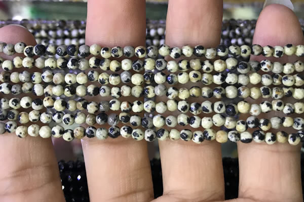 CTG1160 15.5 inches 3mm faceted round tiny dalmatian jasper beads