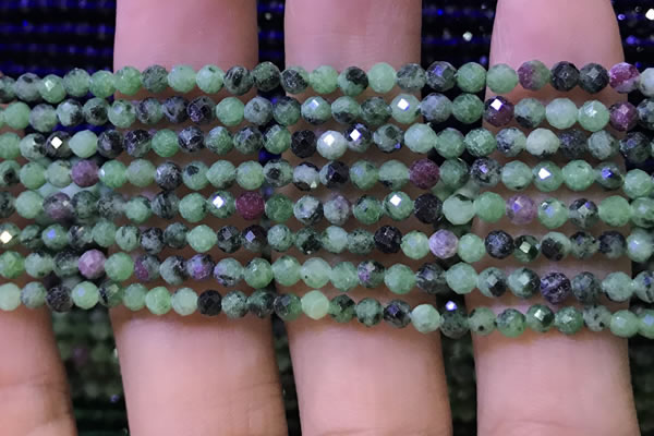 CTG1180 15.5 inches 3mm faceted round tiny ruby zoisite beads