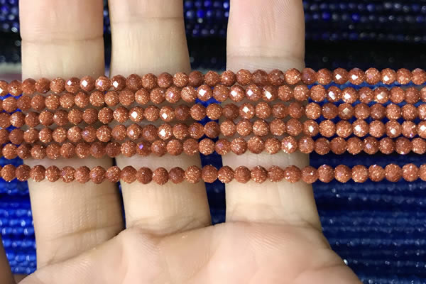 CTG1190 15.5 inches 3mm faceted round goldstone beads wholesale