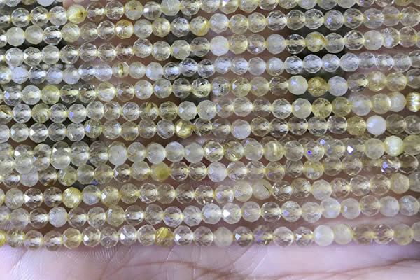CTG1361 15.5 inches 3mm faceted round golden rutilated quartz beads