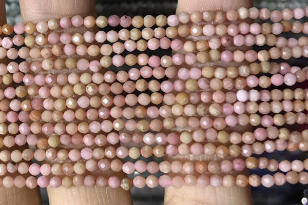 CTG1432 15.5 inches 2mm faceted round pink wooden fossil jasper beads