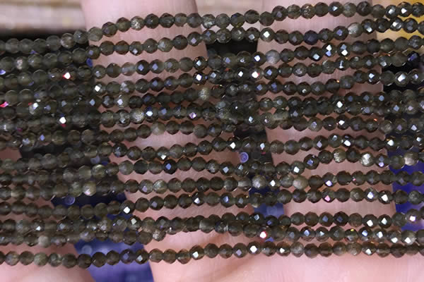 CTG1461 15.5 inches 2mm faceted round golden obsidian beads