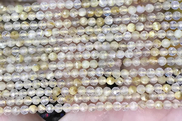 CTG1489 15.5 inches 3mm faceted round golden rutilated quartz beads