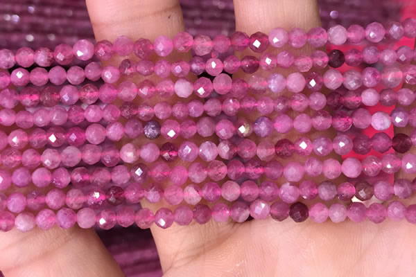 CTG1510 15.5 inches 3mm faceted round pink tourmaline beads
