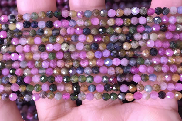 CTG1511 15.5 inches 3mm faceted round tourmaline beads wholesale