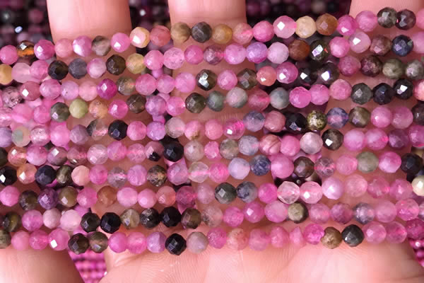 CTG1543 15.5 inches 4mm faceted round tourmaline beads wholesale