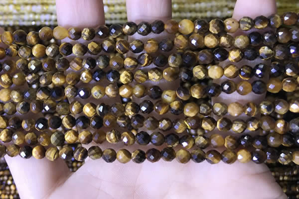 CTG1559 15.5 inches 4mm faceted round yellow tiger eye beads