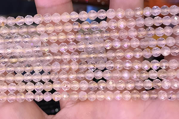 CTG1629 15.5 inches 5mm faceted round tiny golden rutilated quartz beads