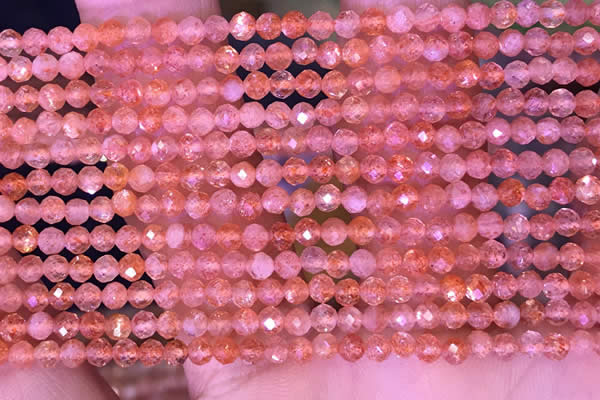 CTG1647 15.5 inches 3mm faceted round tiny strawberry quartz beads