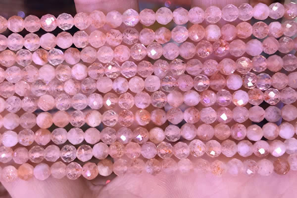 CTG1648 15.5 inches 4mm faceted round tiny strawberry quartz beads
