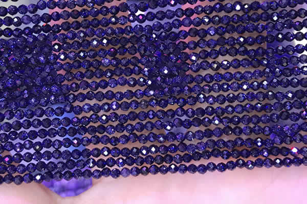 CTG1666 15.5 inches 2mm faceted round tiny blue goldstone beads