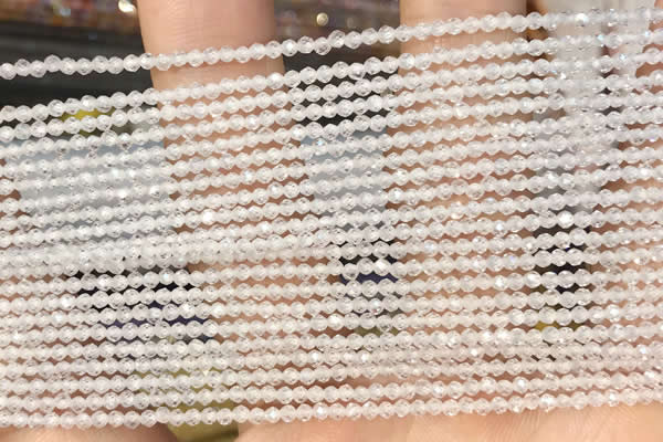 CTG2105 15 inches 2mm faceted round tiny quartz glass beads