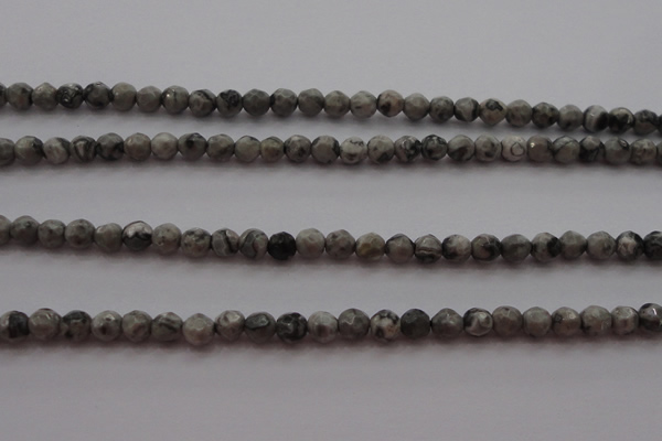 CTG215 15.5 inches 3mm faceted round tiny grey picture jasper beads