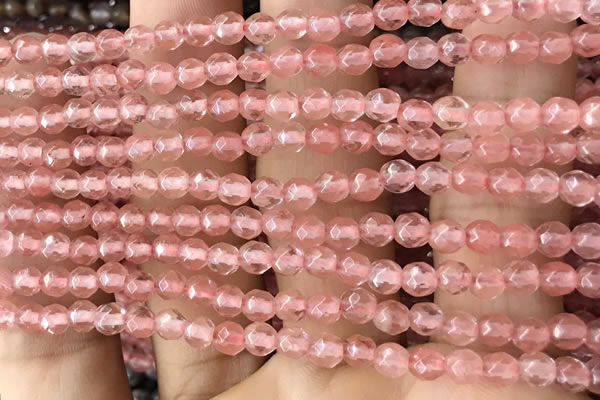 CTG2501 15.5 inches 4mm faceted round cherry quartz beads