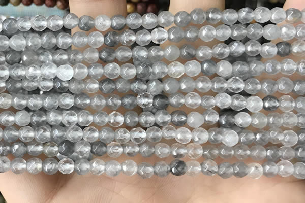 CTG2505 15.5 inches 4mm faceted round cloudy quartz beads