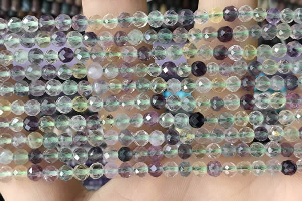 CTG2509 15.5 inches 4mm faceted round fluorite beads wholesale