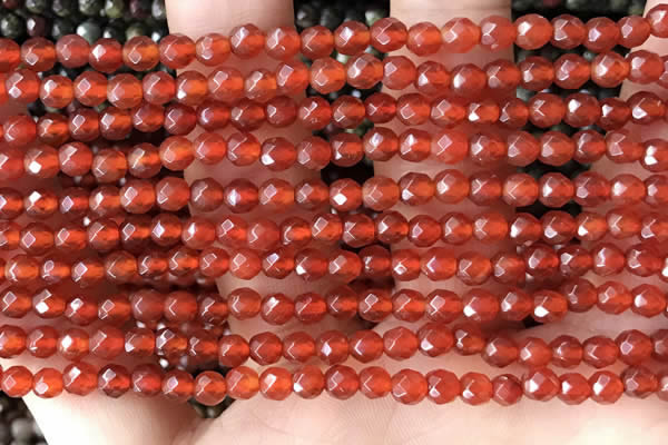 CTG2531 15.5 inches 4mm faceted round red agate beads wholesale