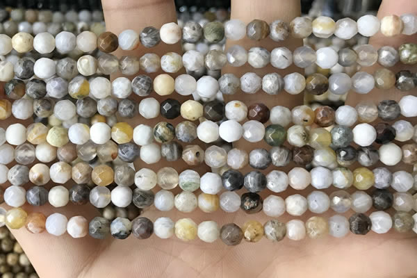 CTG2537 15.5 inches 4mm faceted round bamboo leaf agate beads