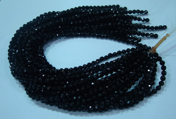 CTG32 15.5 inches 6mm faceted round black agate beads wholesale