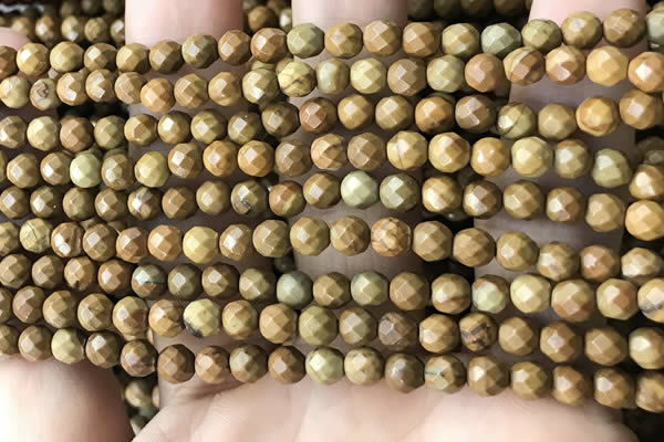 CTG3548 15.5 inches 4mm faceted round wooden jasper beads