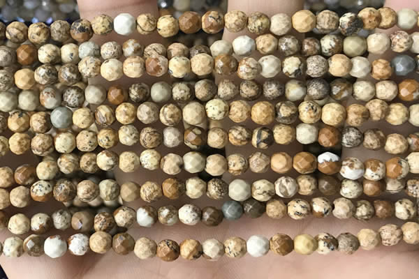 CTG3549 15.5 inches 4mm faceted round picture jasper beads