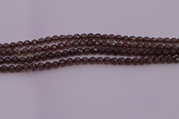CTG511 15.5 inches 4mm faceted round tiny smoky quartz beads