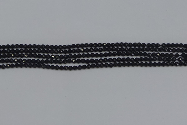 CTG643 15.5 inches 2mm faceted round black tourmaline beads