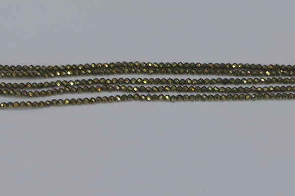 CTG645 15.5 inches 2mm faceted round golden pyrite beads