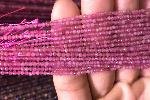 CTG705 15.5 inches 2mm faceted round tiny pink tourmaline beads