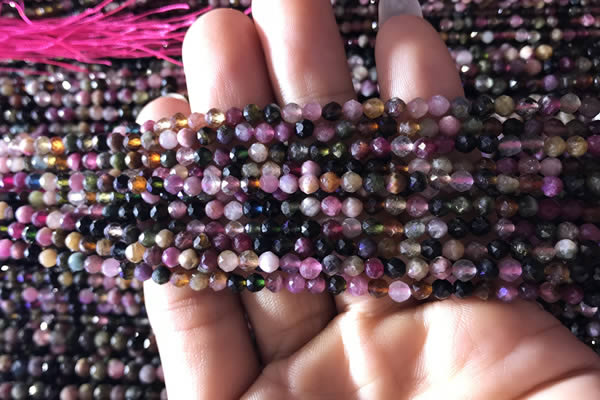 CTG725 15.5 inches 3mm faceted round tiny tourmaline beads
